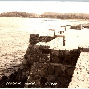 c1940s Garrison, MN RPPC Bay Concourse Real Photo Mille Lacs Lake Stone Wall A97