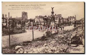 Old Postcard Militaria Reims in ruins after the retreat of German Place d'Erl...