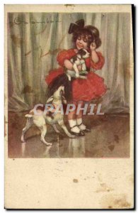 Old Postcard Fantasy Illustrator Child Dog Colombo