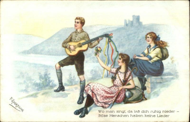 Kaskeline Happy Youth Music Guitars SWSB Series 6737/3 Postcard c1915