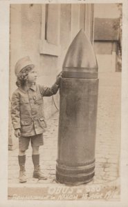 RPPC FRANCE CHILD & SHELL WW1 MILITARY 1915 REAL PHOTO POSTCARD (1919)