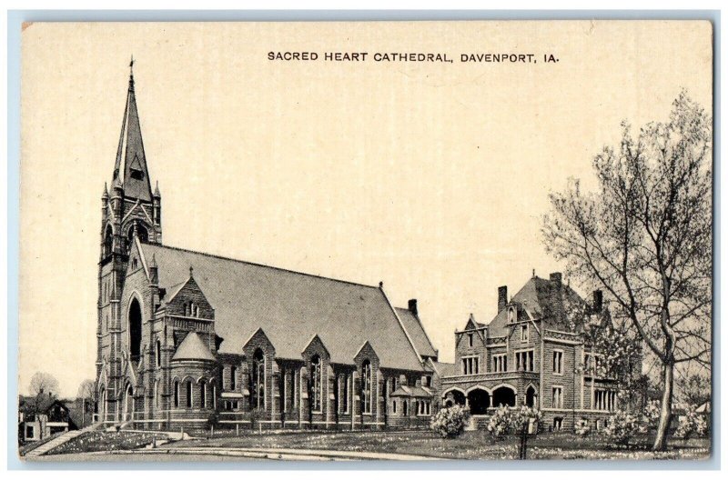 c1910 Sacred Heart Cathedral Davenport Iowa IA Antique Unposted Postcard