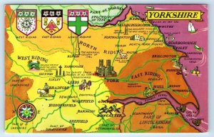 YORKSHIRE Illustrated Map Cartograph ENGLAND UK 1970 Postcard