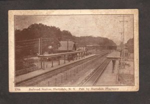 NY Railroad Train Station Depot Hartsdale New York Postcard with Stains