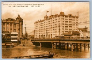 FINE VIEW OF THE DOJIMA BUILDING RIVER OSAKA 1920's ERA JAPAN POSTCARD