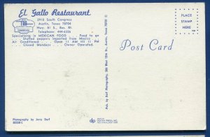 Austin, Texas tx  EL Gallo Mexican Restaurant Interior Dining Room old postcard