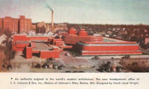 S.C. JOHNSON RACINE WISCONSIN FRANK LLOYD WRIGHT WAX ADVERTISING POSTCARD