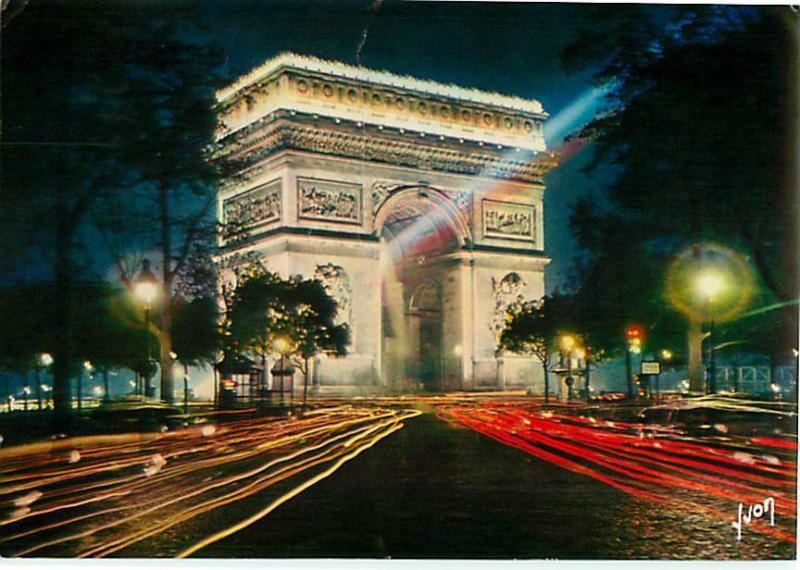 Paris Night Arc of Triumph L'Arc de Triomphe Illumine France   Postcard  # 6830