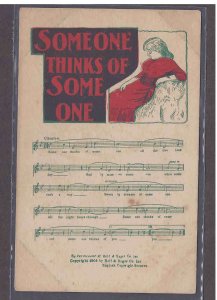 Ca 1905-1906 SOMEONE, RARE MUSIC POST CARD W/LYRICS & ILLUSTRATED IN COLOR