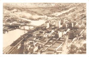 Tacoma Washington Aerial View~River Bridges~Smoke Stacks~Street~Bldgs~1940s RPPC