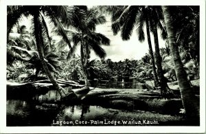 RPPC Lagoon Coco Palm Lodge Resort Waikiki Hawaii Real Photo Postcard defunct