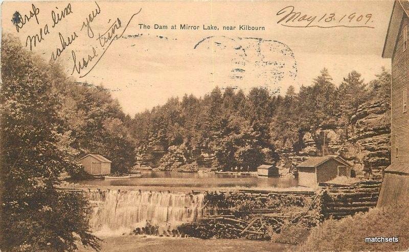 1909 Dam Mirror Lake Kilbourne Wisconsin Allanson postcard 13202