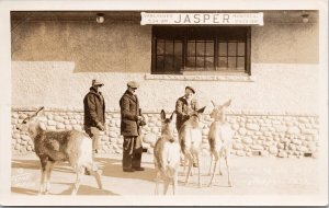 Jasper Alberta AB People Deer EDM & PR. GEO RPO Cancel Taylor RPPC Postcard H58