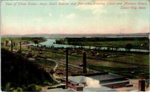 SIOUX CITY, IA Iowa   3 State View - SIOUX & MISSOURI RIVERS  c1910s  Postcard