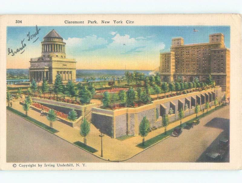 Linen RARE VIEW OF CLERMONT PARK BESIDE GRANT'S TOMB New York City NY c8871