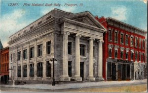 First National Bank Building, Freeport IL c1914 Vintage Postcard C45