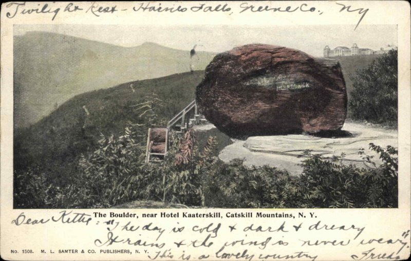 Catskill Mountains New York NY Hotel Kaaterskill Boulder c1910 Vintage Postcard