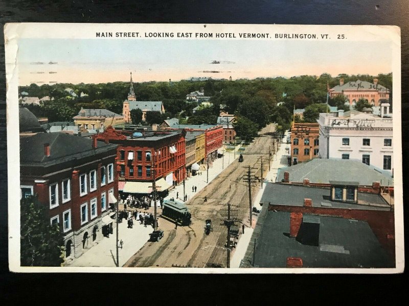 Vintage Postcard 1915-1930 Main Street Hotel Vermont Burlington Vermont