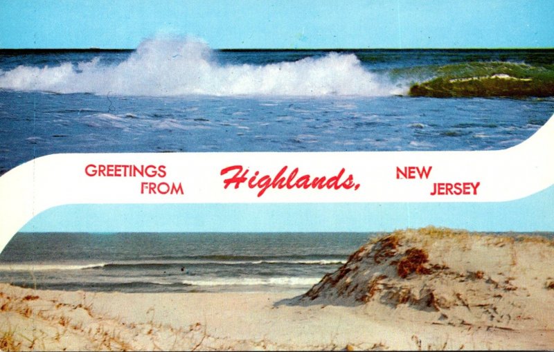 New Jersey Greetings From Highhlands Showing Rough Surf and Sand Dunes