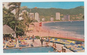 P1987, vintage photocolor postcard view bay swimming pool people acapulco mexico