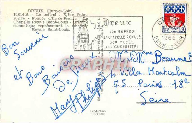 Modern Postcard Dreux (Eure et Loir) Belfry Church of Saint Pierre