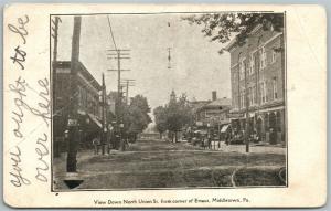 MIDDLETOWN PA NORTH UNION STREET 1907 UNDIVIDED ANTIQUE POSTCARD w/ CORK CANCEL