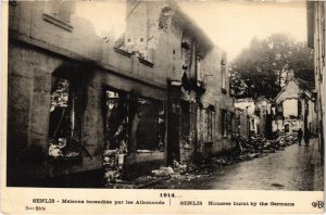 CPA Militaire - SENLIS - Maisons incendies par les Allemands (92143)