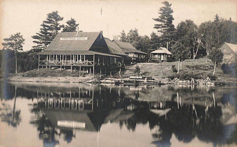 Troutdale ME Troutdale Cabins Boats Coastal View, Real Photo Postcard 