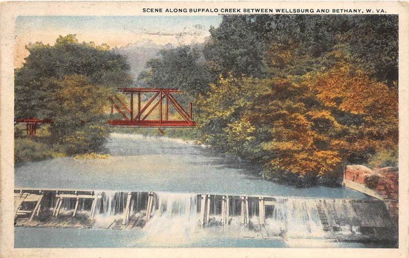 E33/ Wellsburg Bethany West Virginia WV Postcard 1922 Buffalo Creek Bridge 