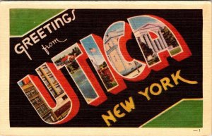 NY, New York  UTICA LARGE LETTER LINEN Greetings  ca1940's Postcard