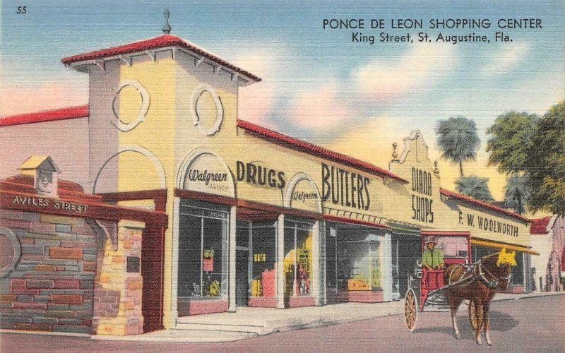 ST AUGUSTINE, FL Florida PONCE DE LEON SHOPPING CENTER Butlers~Drugs Postcard