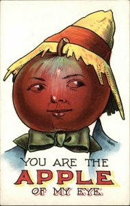 Fantasy Apple Face Man Straw Hat Bernhardt Wall c1910 Postcard 