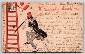 Comics~Man Hit In Head With Bricks~It Suddenly Struck Me~c1908 UDB Postcard