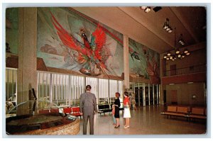 Phoenix Arizona Postcard Sky Harbor Airport Water Fire Shows Lobby c1960 Vintage