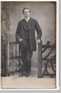 Dapper Edwardian Gentleman By Fence, Studio Portrait RP PPC, Unknown Maker 