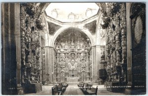 c1920s Tepotzotlan, Mexico RPPC Temple Interior Altar Baroque Ornate Gilded A349