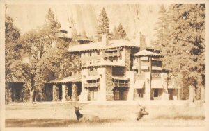 RPPC THE AHWAHNEE HOTEL Yosemite National Park, CA Elk c1920s Vintage Postcard