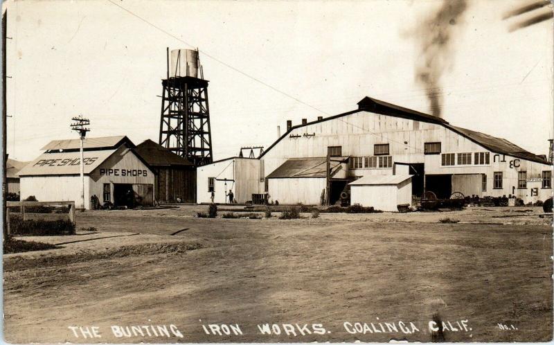 RPPC  COALINGA, CA California BUNTING IRON WORKS  c1910s Fresno County Postcard*