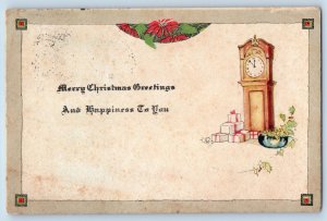 DPO (1891-1972) Swedeburg NE Postcard Christmas Greetings Poinsettia Clock Gifts