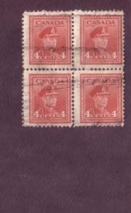 Canada, Used Block of Four, George VI, 4 Cent, Scott #254