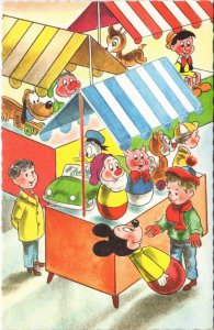 PC DISNEY, MICKEY MOUSE, PIGS, DONALD DUCK, AS TOYS, Vintage Postcard (b43813)