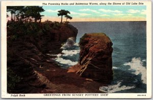 Ohio, Frowning Rocks, Boisterous Waves, along Shores of Old Lake Erie, Postcard