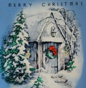 Mid Century Modern Christmas Greeting Card Snowy Cottage Vintage Rust Craft