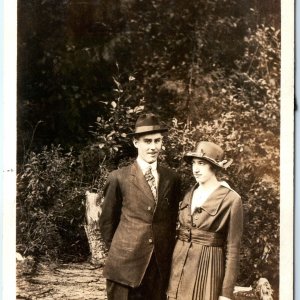 c1910s Cute Young Couple RPPC Handsome Man Outdoors Real Photo Postcard A94