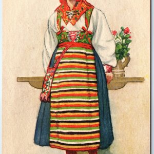 c1920s Rattvik, Sweden Cute Woman Traditional Costume Skirt Lady Arteman A350