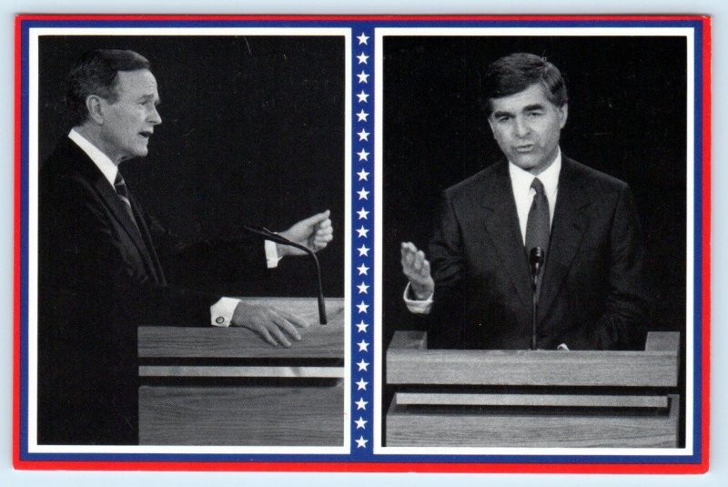 GEORGE H.W. BUSH & MICHAEL DUKAKIS ~ 1988 Winston Salem NC DEBATE 4x6 Postcard