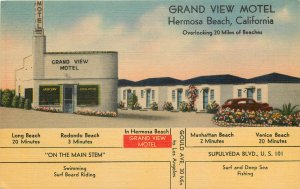 Linen Postcard Grand View Motel Hermosa Beach CA Sepulveda