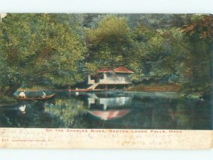 Pre-1907 RIVER SCENE Newton Lower Falls - Near Boston Massachusetts MA AE7034