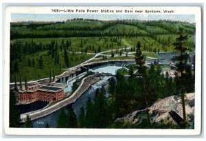 1941 Little Falls Power Station and Dam Near Spokane Washington WA Postcard