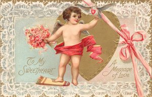F66/ Valentine's Day Love Holiday Postcard c1910 Gold-Lined Cupid 5
